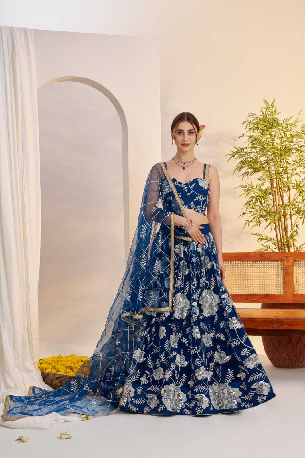 Georgette Embroidered Zari Work Sequins Lehenga